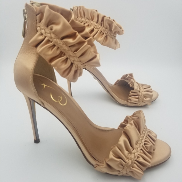 Sam Edelman Sawyer Satin Ruffle Ankle Strap Heels, Rosa Blush, Women's 6.5 - Picture 3 of 16